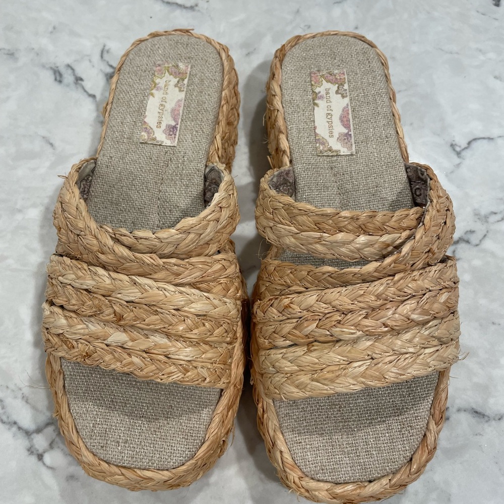 Band of Gypsies Tan Espadrille Sandals with Braided Design